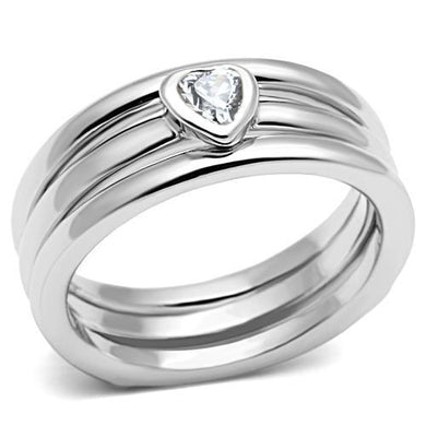 3W027 - Rhodium Brass Ring with AAA Grade CZ  in Clear