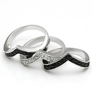 3W028 - Rhodium+Hematite Brass Ring with AAA Grade CZ  in Jet