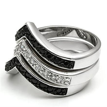 Load image into Gallery viewer, 3W028 - Rhodium+Hematite Brass Ring with AAA Grade CZ  in Jet