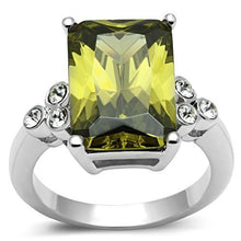 Load image into Gallery viewer, 3W029 - Rhodium Brass Ring with AAA Grade CZ  in Olivine color