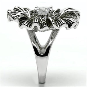 3W060 - Rhodium Brass Ring with AAA Grade CZ  in Clear