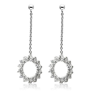 3W081 - Rhodium Brass Earrings with AAA Grade CZ  in Clear