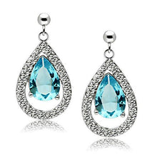 Load image into Gallery viewer, 3W083 - Rhodium Brass Earrings with Synthetic Synthetic Glass in Sea Blue