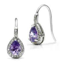 Load image into Gallery viewer, 3W100 - Rhodium Brass Earrings with AAA Grade CZ  in Amethyst