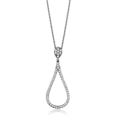 3W1019 - Rhodium Brass Chain Pendant with AAA Grade CZ  in Clear