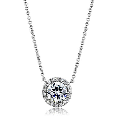 3W1027 - Rhodium Brass Chain Pendant with AAA Grade CZ  in Clear