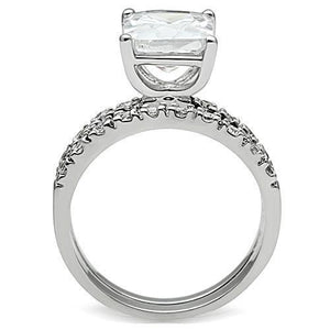 3W102 - Rhodium Brass Ring with AAA Grade CZ  in Clear