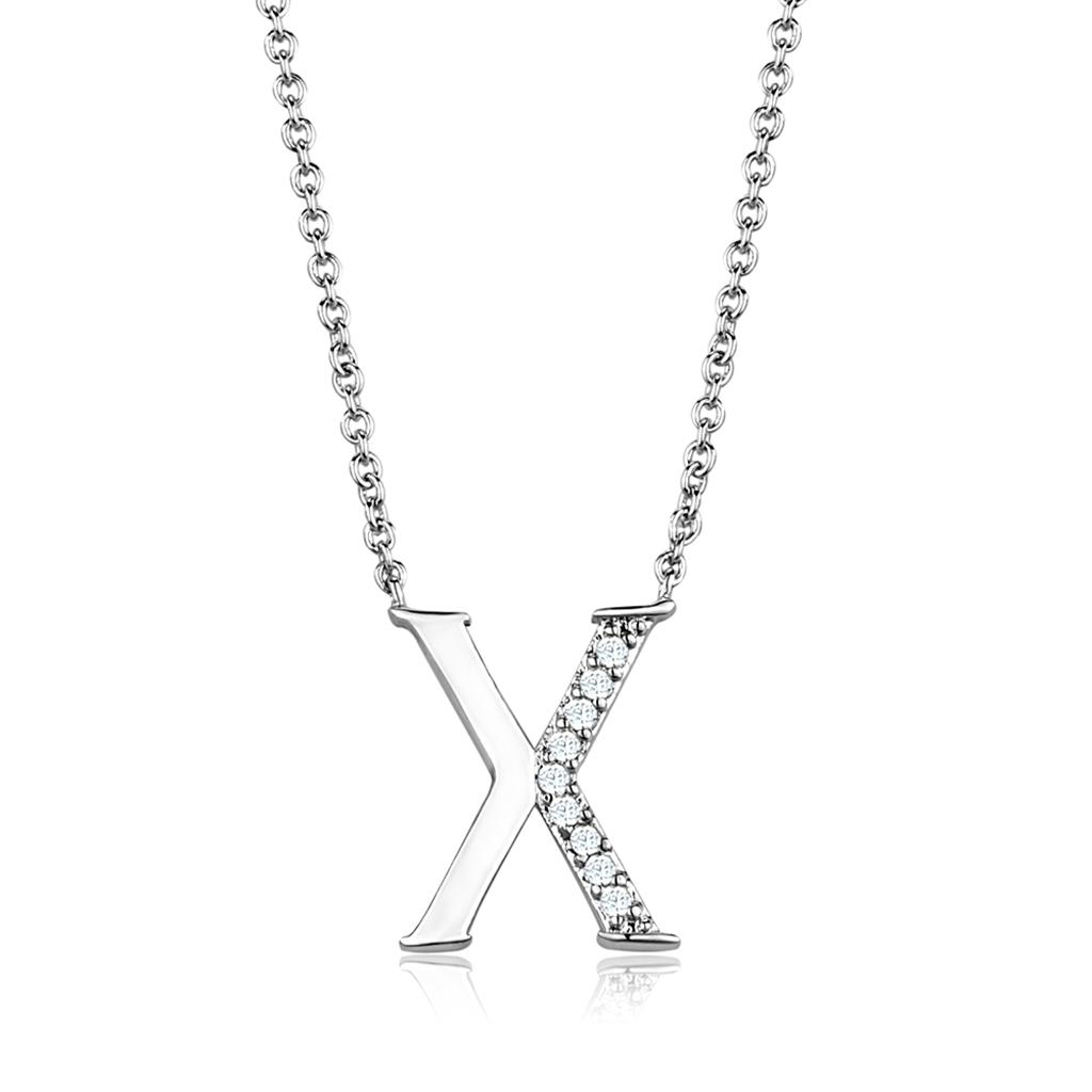 3W1030 - Rhodium Brass Chain Pendant with AAA Grade CZ  in Clear