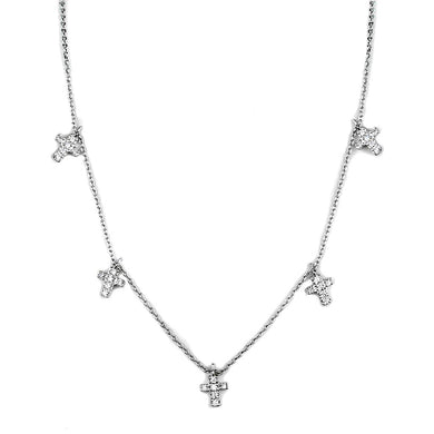 3W1037 - Rhodium Brass Chain Pendant with AAA Grade CZ  in Clear