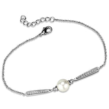 Load image into Gallery viewer, 3W1041 - Rhodium Brass Bracelet with Synthetic Pearl in White