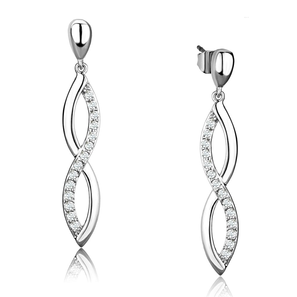 3W1045 - Rhodium Brass Earrings with AAA Grade CZ  in Clear