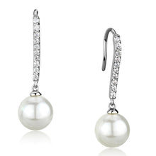 Load image into Gallery viewer, 3W1059 - Rhodium Brass Earrings with Synthetic Pearl in White