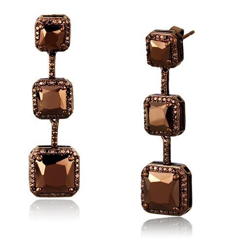 3W1108 - IP Coffee light Brass Earrings with AAA Grade CZ  in Light Coffee