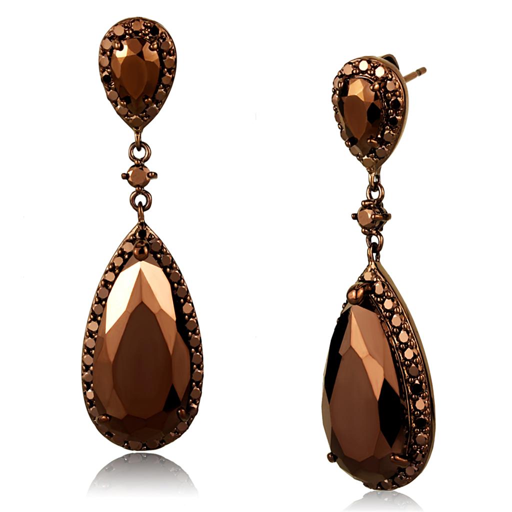 3W1110 - IP Coffee light Brass Earrings with AAA Grade CZ  in Light Coffee