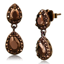 Load image into Gallery viewer, 3W1117 - IP Coffee light Brass Earrings with AAA Grade CZ  in Light Coffee