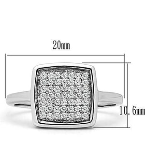 3W120 - Rhodium Brass Ring with AAA Grade CZ  in Clear