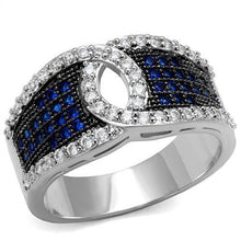 Load image into Gallery viewer, 3W1216 - Rhodium + Ruthenium Brass Ring with AAA Grade CZ  in London Blue