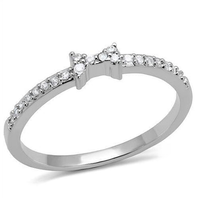 3W1228 - Rhodium Brass Ring with AAA Grade CZ  in Clear
