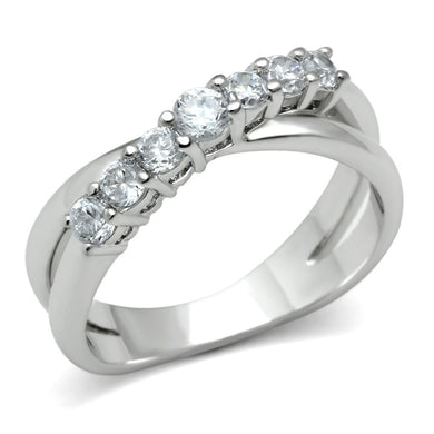 3W124 - Rhodium Brass Ring with AAA Grade CZ  in Clear