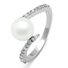 Load image into Gallery viewer, 3W126 - Rhodium Brass Ring with Synthetic Pearl in White