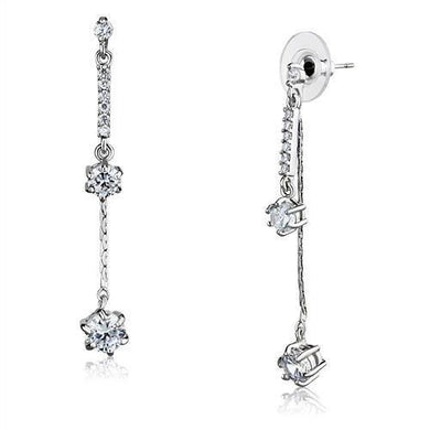 3W1277 - Rhodium Brass Earrings with AAA Grade CZ  in Clear