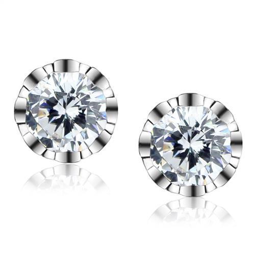 3W1304 - Rhodium Brass Earrings with AAA Grade CZ  in Clear