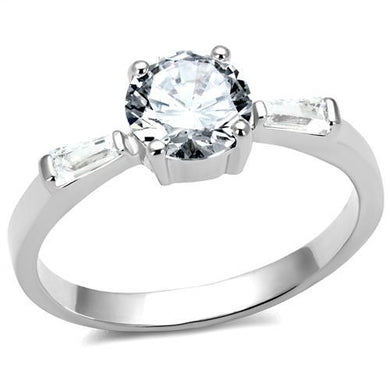 3W1339 - Rhodium Brass Ring with AAA Grade CZ  in Clear