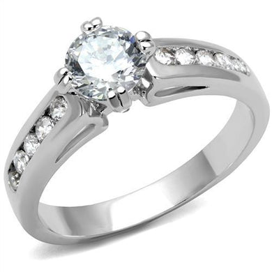 3W1340 - Rhodium Brass Ring with AAA Grade CZ  in Clear