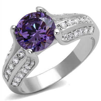 3W1359 - Rhodium Brass Ring with AAA Grade CZ  in Amethyst