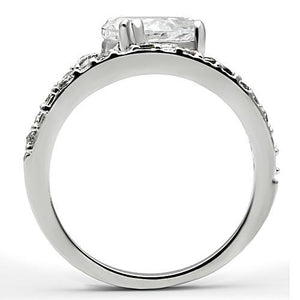3W136 - Rhodium Brass Ring with AAA Grade CZ  in Clear