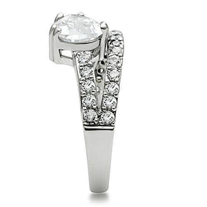 3W136 - Rhodium Brass Ring with AAA Grade CZ  in Clear