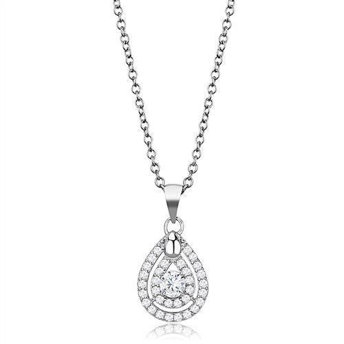 3W1376 - Rhodium 925 Sterling Silver Chain Pendant with AAA Grade CZ  in Clear