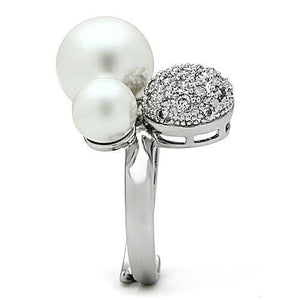 3W137 - Rhodium Brass Ring with Synthetic Pearl in White