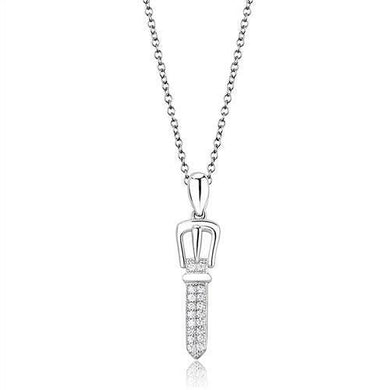 3W1381 - Rhodium 925 Sterling Silver Chain Pendant with AAA Grade CZ  in Clear