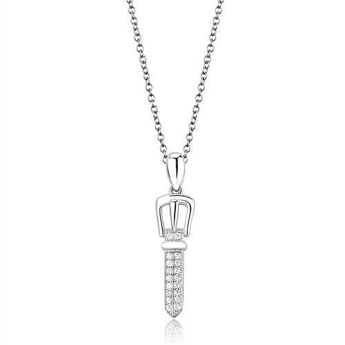 3W1381 - Rhodium 925 Sterling Silver Chain Pendant with AAA Grade CZ  in Clear