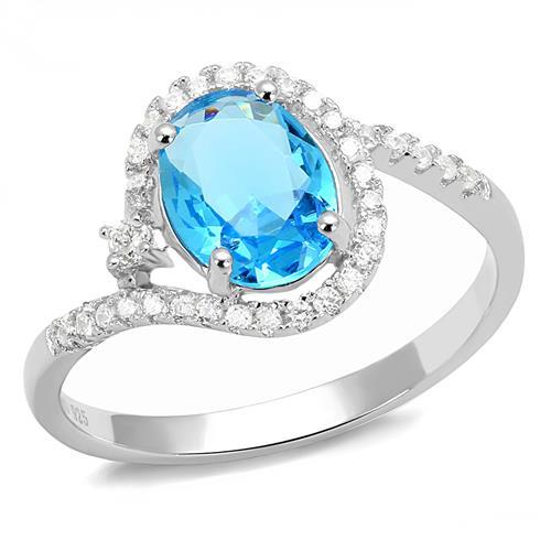 3W1393 - Rhodium 925 Sterling Silver Ring with Synthetic Spinel in London Blue