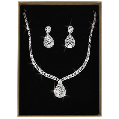 3W1417 - Rhodium Brass Jewelry Sets with AAA Grade CZ  in Clear