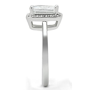 3W144 - Rhodium Brass Ring with AAA Grade CZ  in Clear