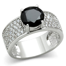 Load image into Gallery viewer, 3W145 - Rhodium Brass Ring with AAA Grade CZ  in Jet