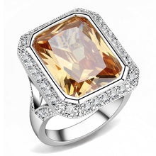 Load image into Gallery viewer, 3W1471 - Rhodium Brass Ring with AAA Grade CZ  in Champagne