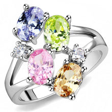 Load image into Gallery viewer, Jean Cocktail Ring - Rhodium Brass, AAA CZ , Multi Color - 3W1474