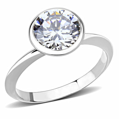 3W1487 - Rhodium Brass Ring with AAA Grade CZ  in Clear