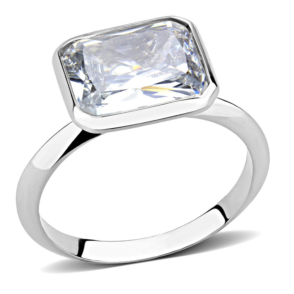 3W1488 - Rhodium Brass Ring with AAA Grade CZ  in Clear