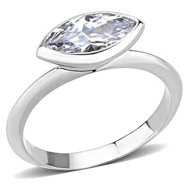 3W1489 - Rhodium Brass Ring with AAA Grade CZ  in Clear
