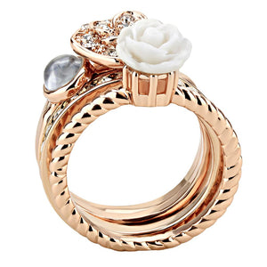 3W1490 - Rose Gold Brass Ring with Synthetic Synthetic Stone in White