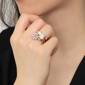 3W1490 - Rose Gold Brass Ring with Synthetic Synthetic Stone in White