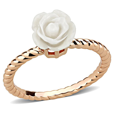 3W1492 - Rose Gold Brass Ring with Synthetic Synthetic Stone in White