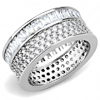 3W1520 - Rhodium Stainless Steel Ring with AAA Grade CZ  in Clear
