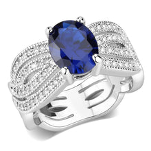 Load image into Gallery viewer, 3W1564 - Rhodium Brass Ring with Synthetic Spinel in London Blue