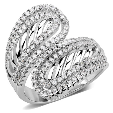 3W1582 - Rhodium Brass Ring with AAA Grade CZ  in Clear